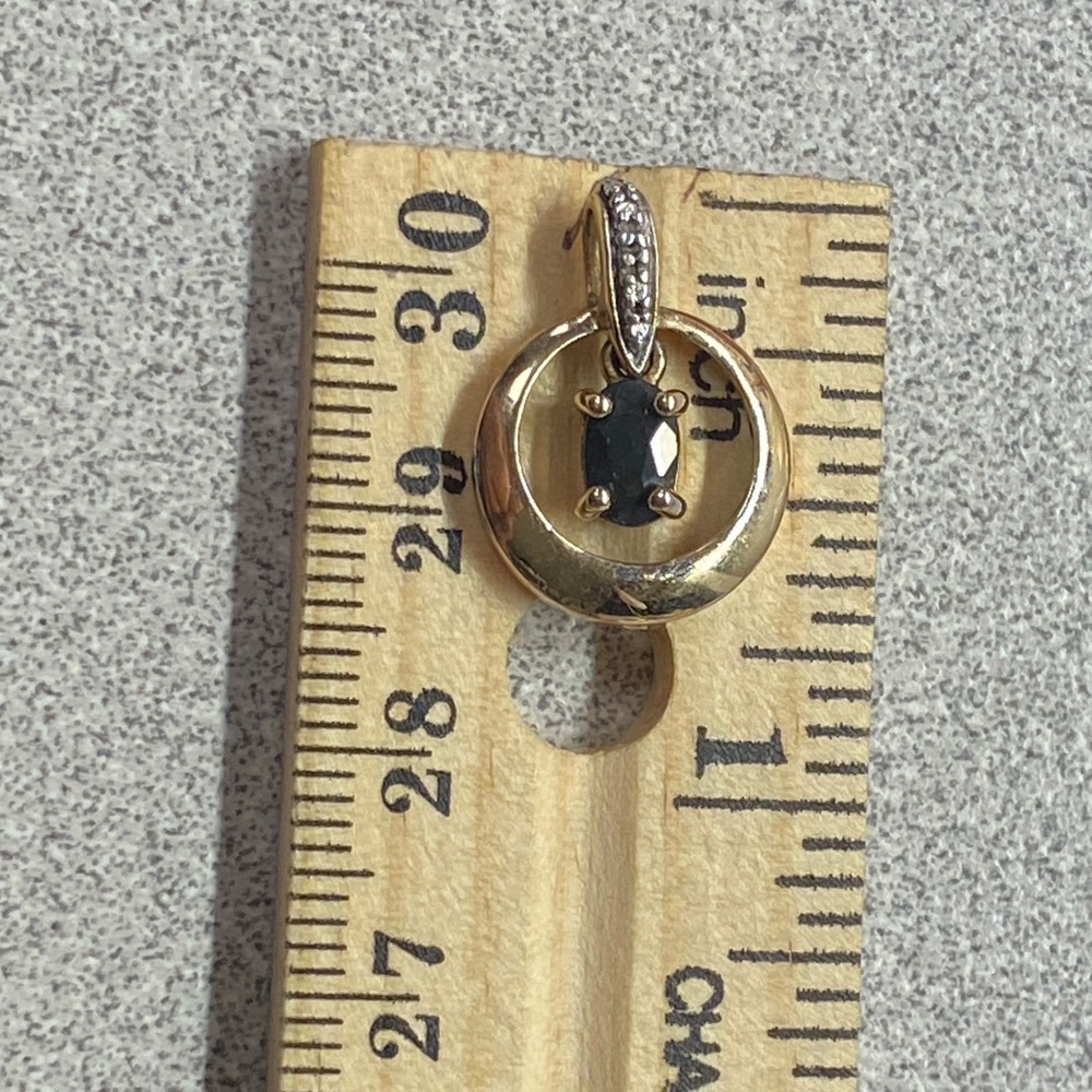 Gold Blue Sapphire Diamond Halo Circle Pendant Necklace Charm 925 Minimalist - Picture 3 of 7